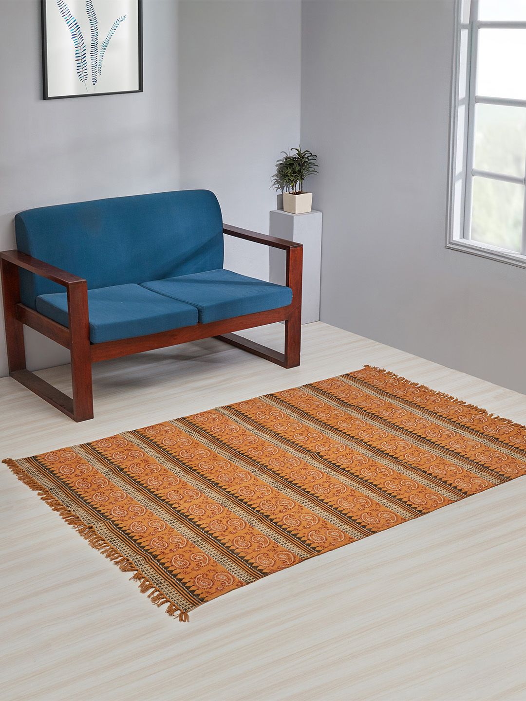 Chumbak Orange & Beige Pleasant Afternoon Rectangular Floor Dhurrie Price in India