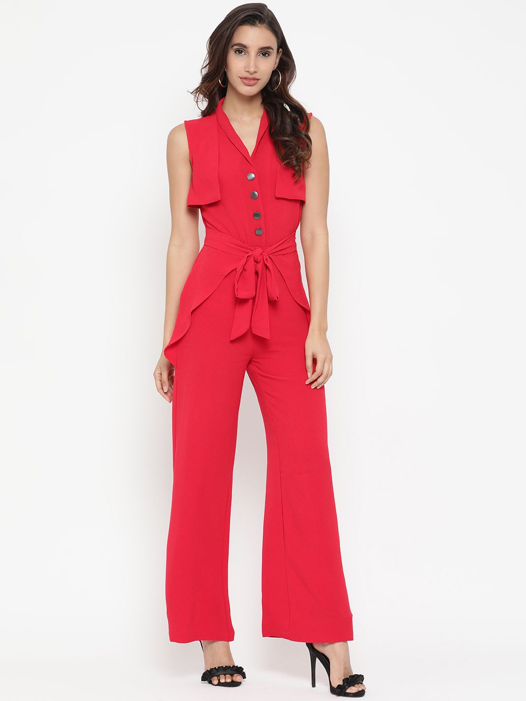 Kazo Red Solid Basic Jumpsuit Price in India