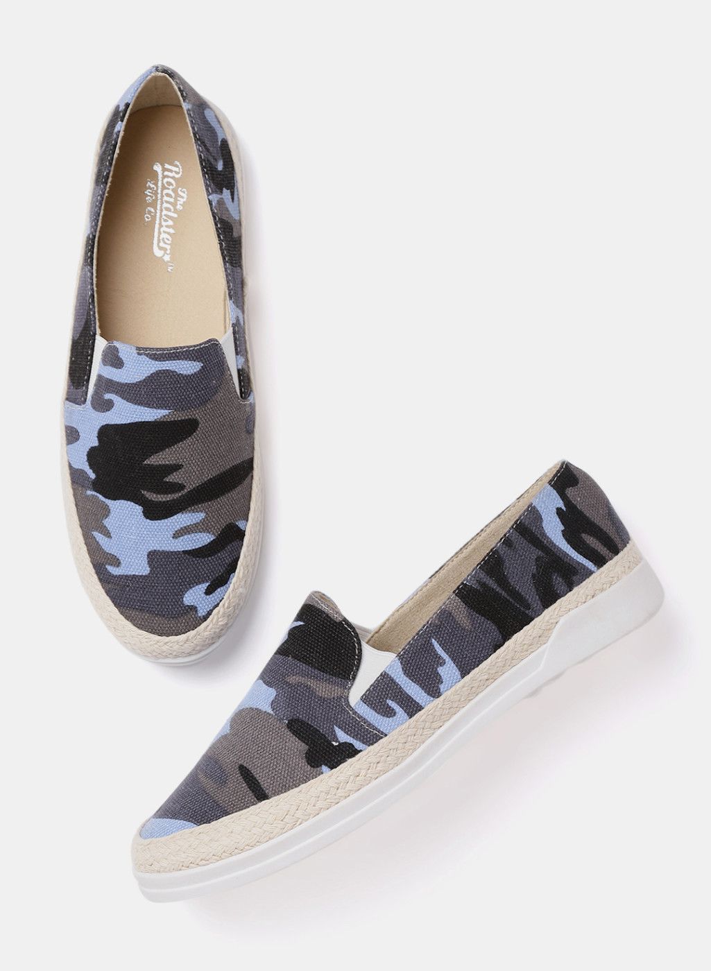 Roadster Blue Regular Synthetic Slip-On Sneakers