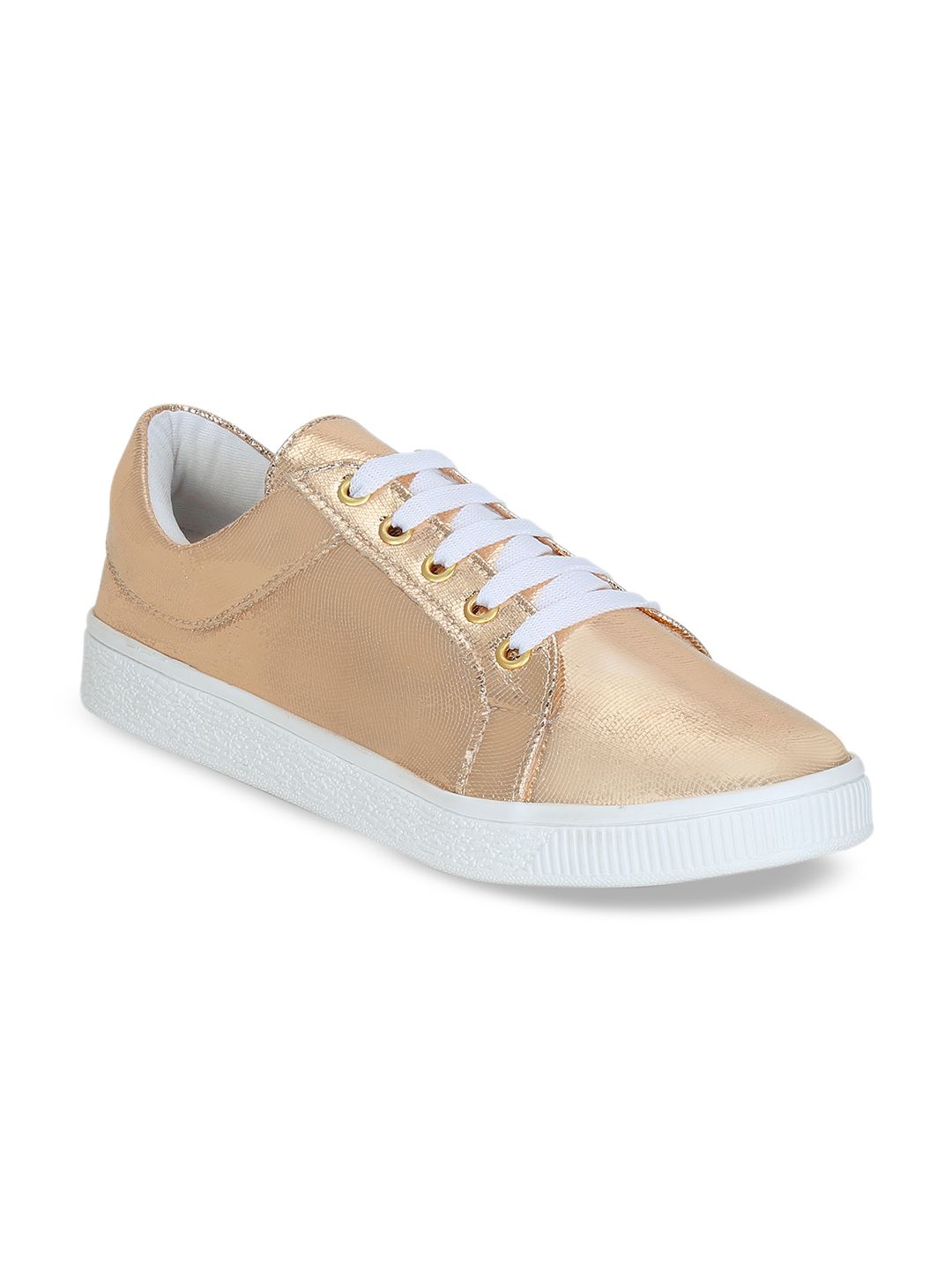Get Glamr Women Solid Peach-Coloured Sneakers Price in India
