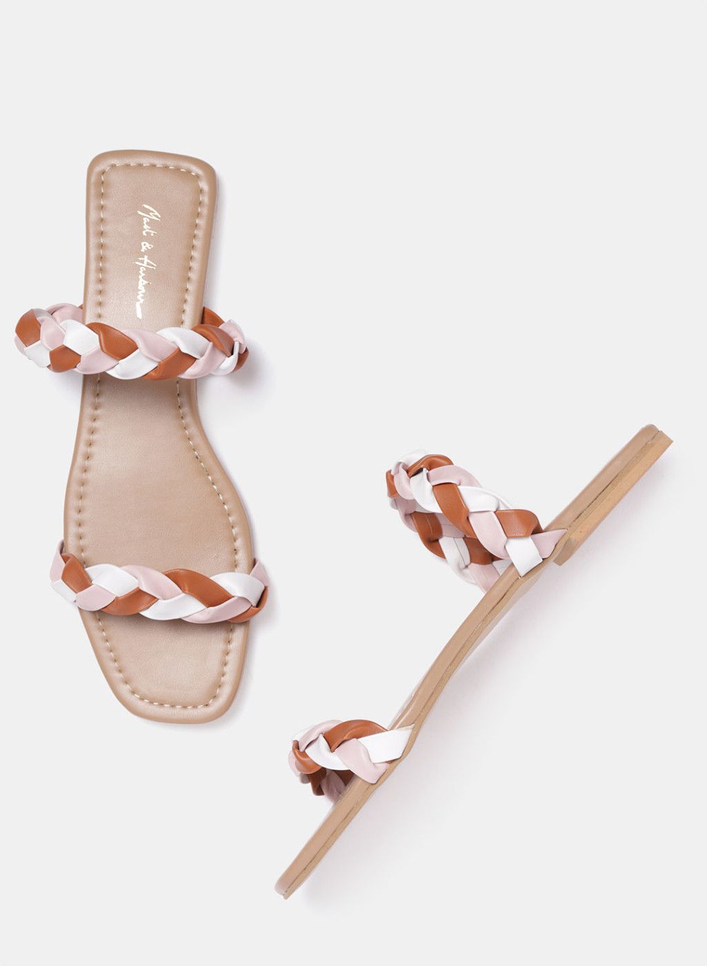 Mast & Harbour Brown Synthetic Open Toe Flats