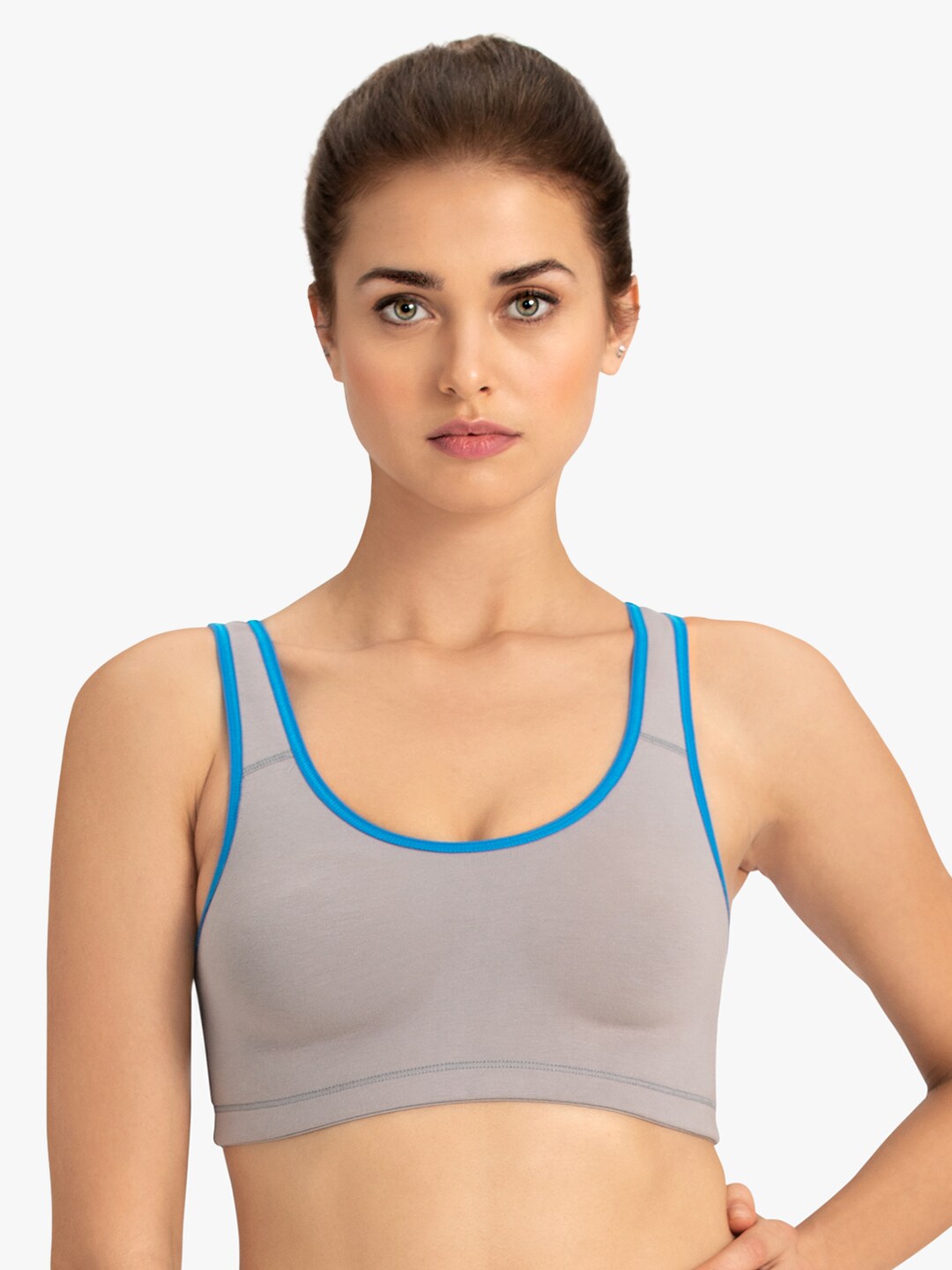 Amante Grey & Blue Solid Non-Wired Lightly Padded Sports Bra - ABR18102 Price in India