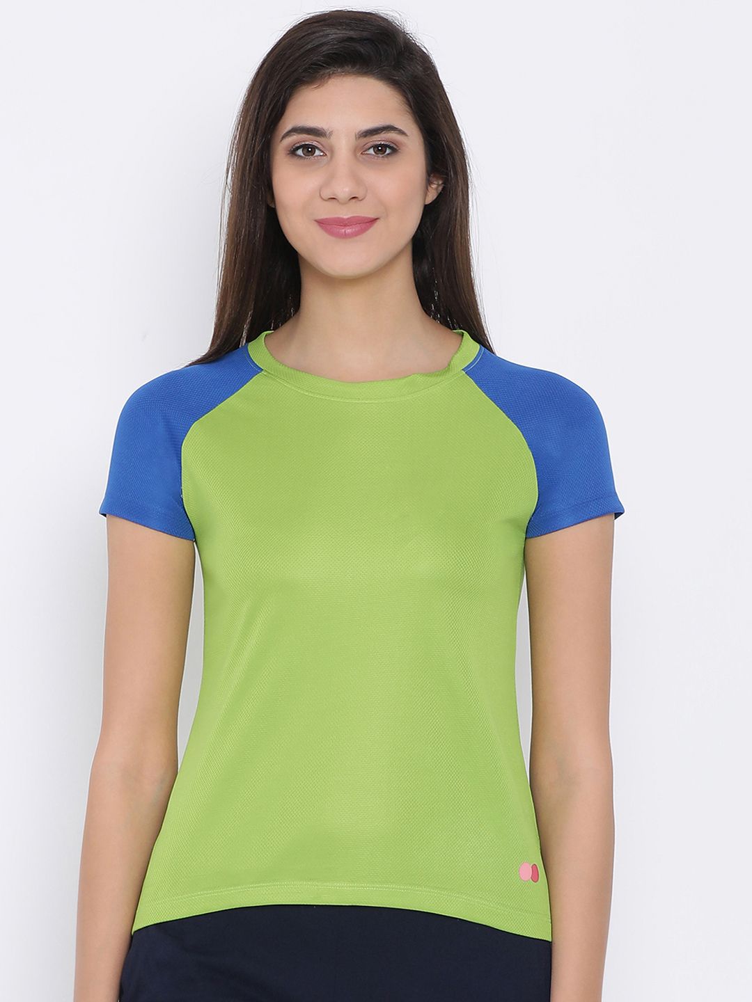 Clovia Women Green & Blue Solid Round Neck T-shirt Price in India