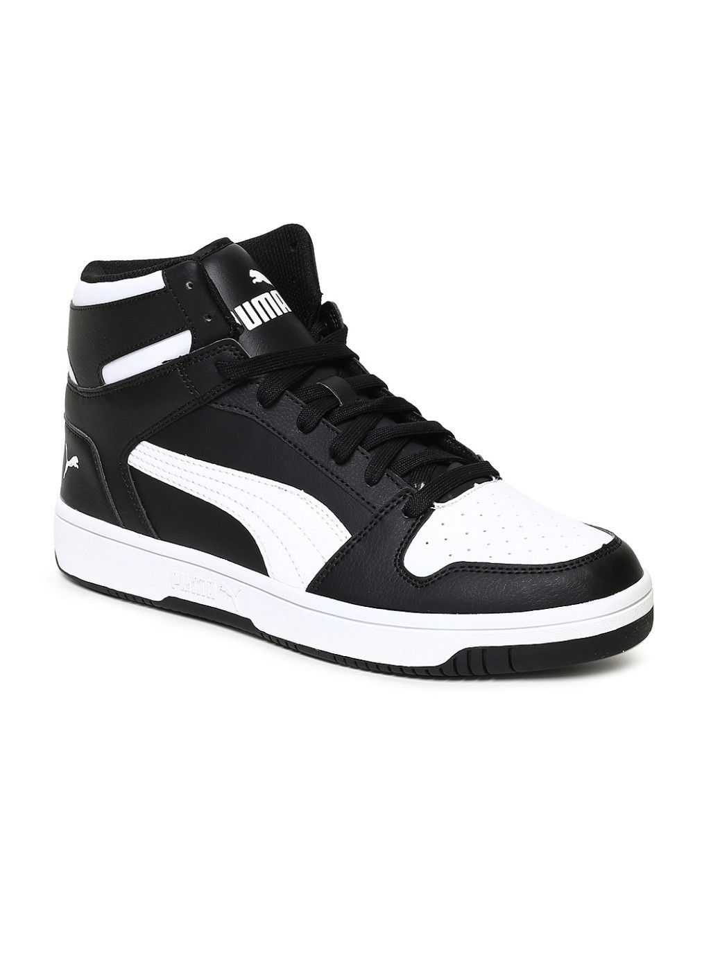 Puma Black & White Rebound Layup Colourblocked Mid-Top Sneakers