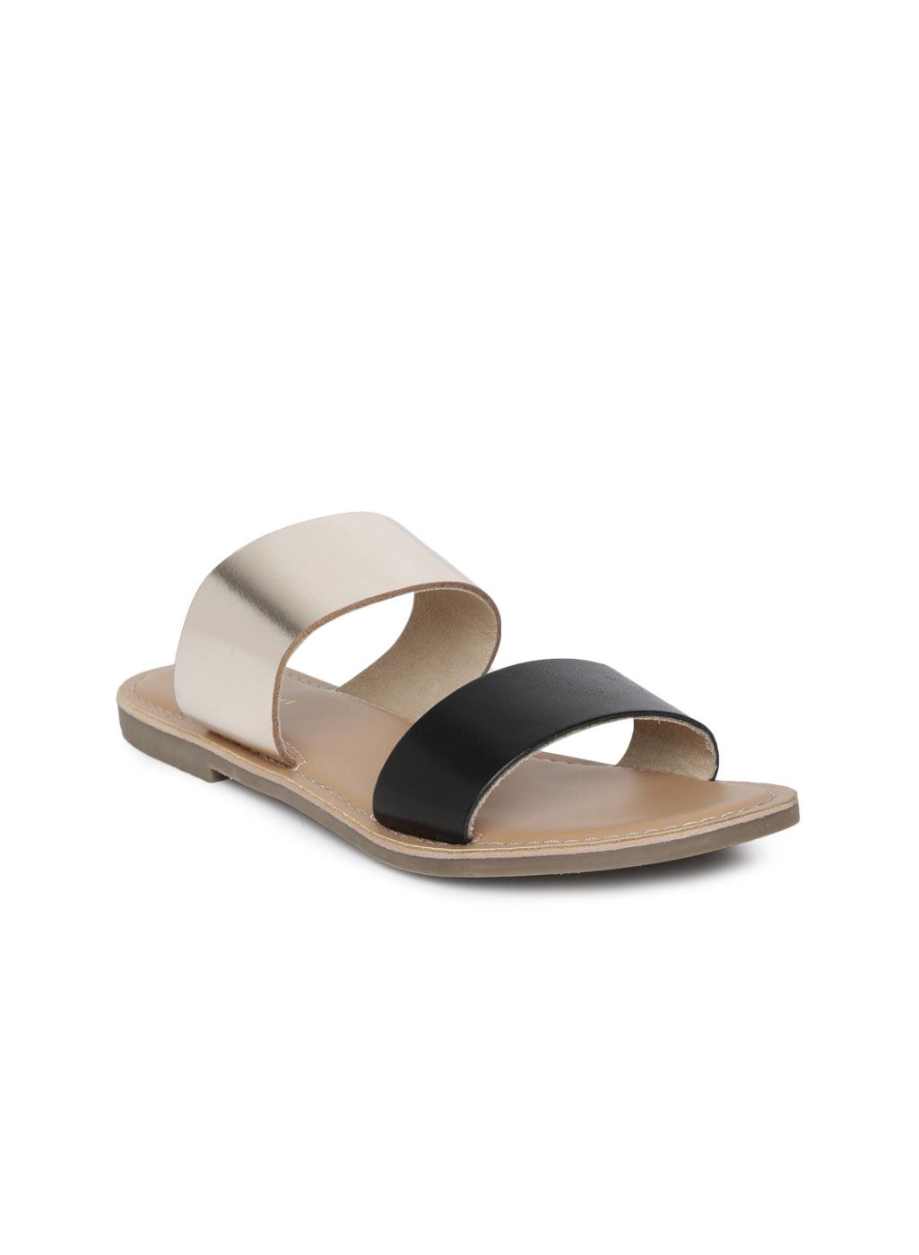 Steve Madden Gold-Toned & Black Colourblocked Open Toe Flats