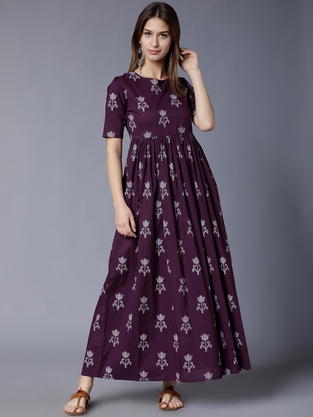 Vishudh Women Purple Printed Maxi Dress Price in India