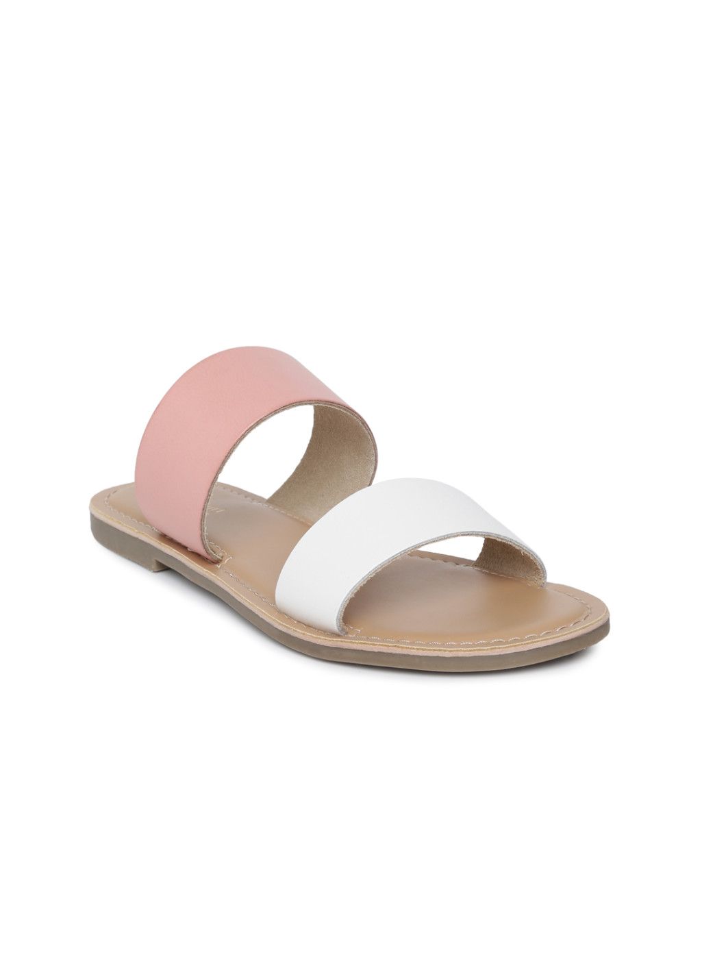 Steve Madden Pink & White Colourblocked Leather Open Toe Flats