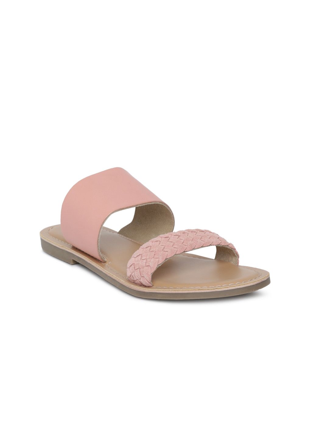 Steve Madden Pink Solid Leather Open Toe Flats