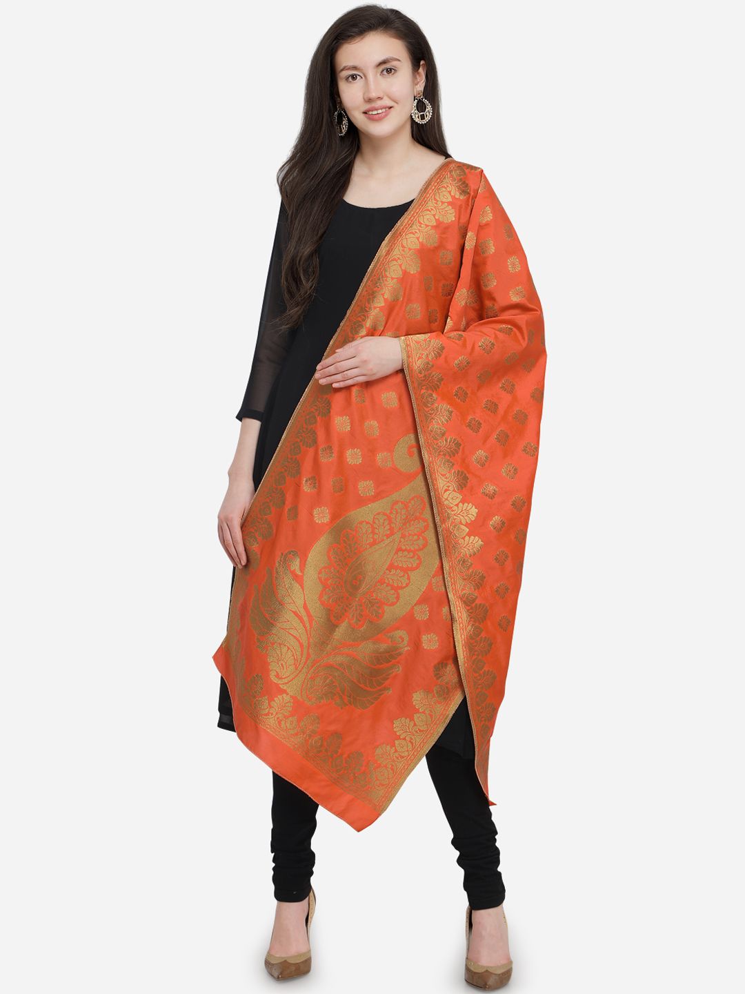 mf Orange Woven Design Dupatta