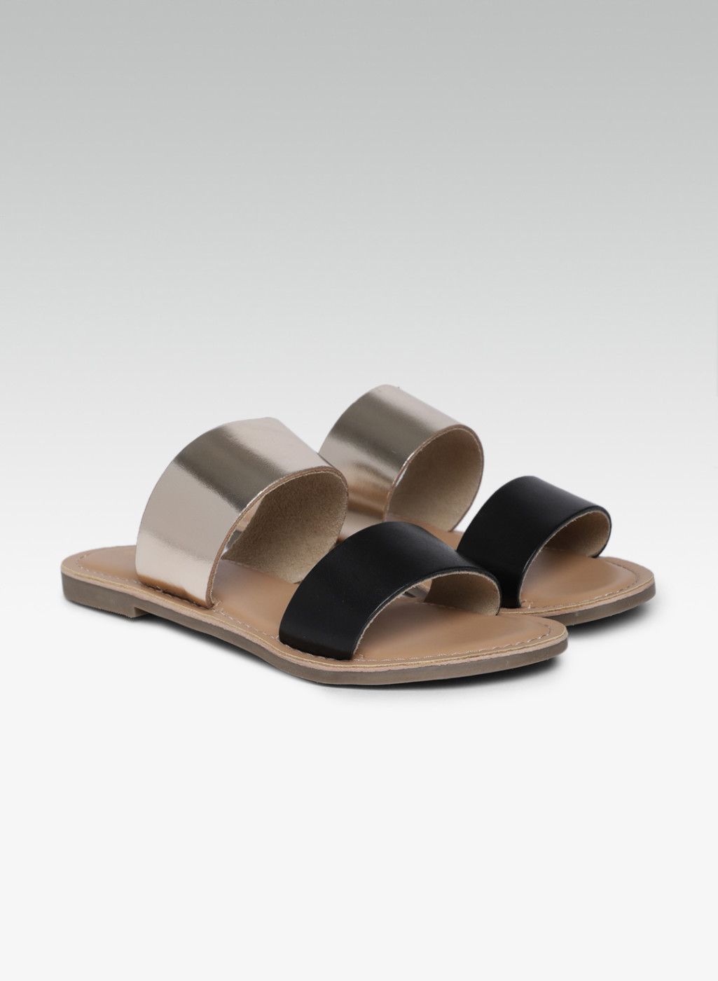 Steve Madden Gold-Toned Colourblocked Leather Open Toe Flats