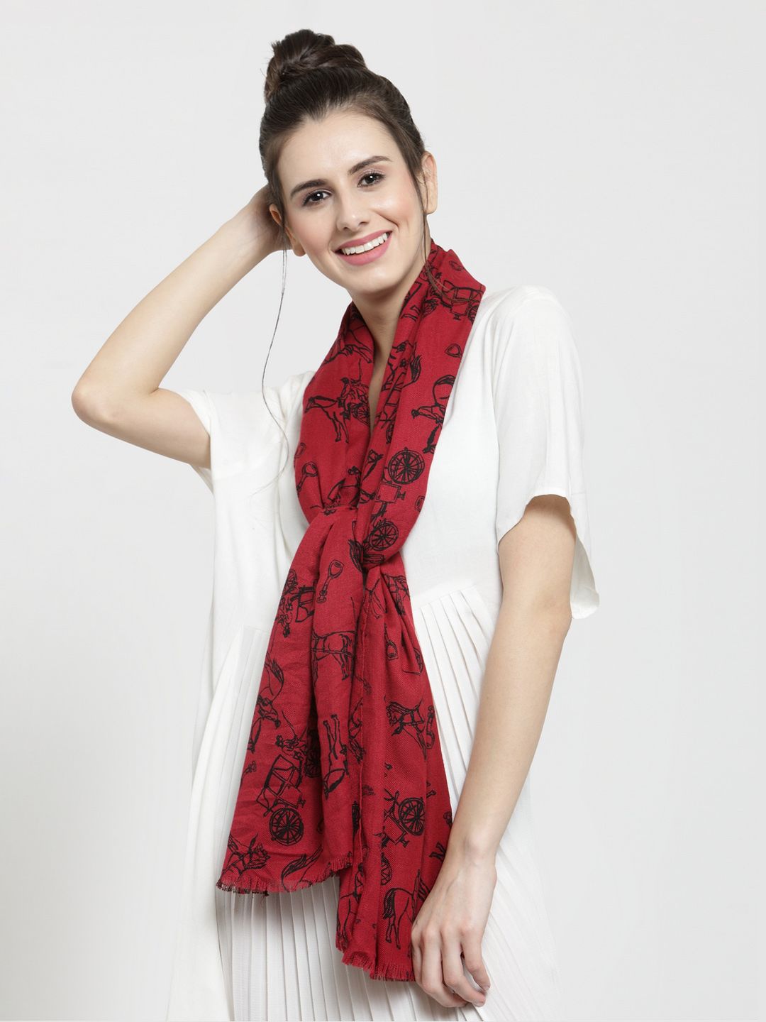 J Style Women Red & Black Printed Stole Price in India