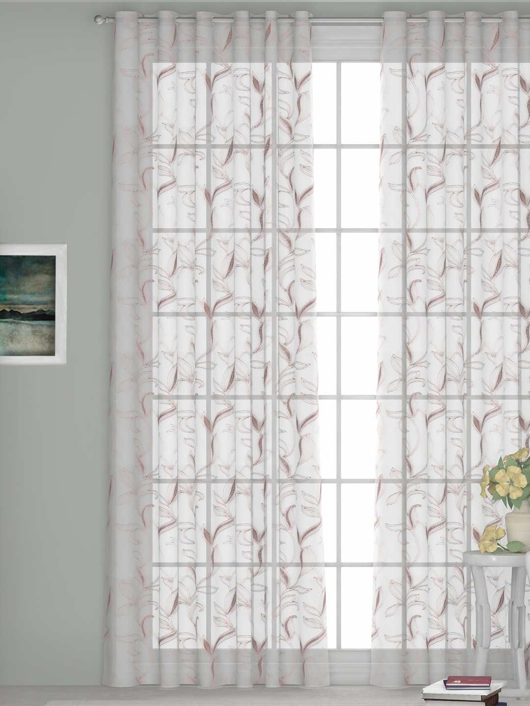 GM White & Brown Single Door Curtains Price in India