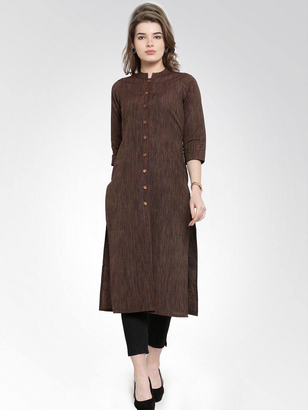 Jompers Women Coffee Brown Solid Straight Kurta Price in India