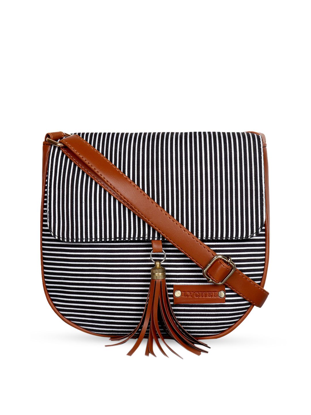 Lychee bags Black & White Striped Sling Bag Price in India