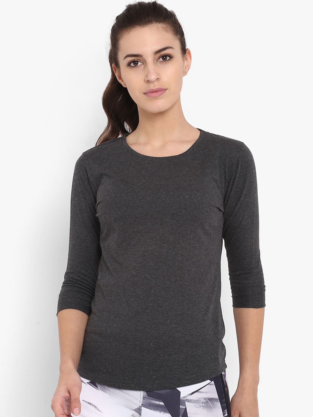 appulse Women Charcoal Solid Round Neck T-shirt Price in India