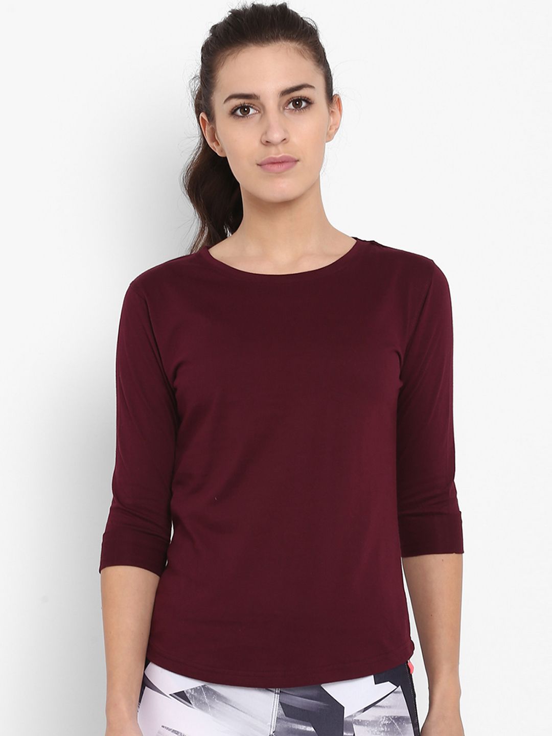 appulse Women Burgundy Solid Round Neck T-shirt Price in India