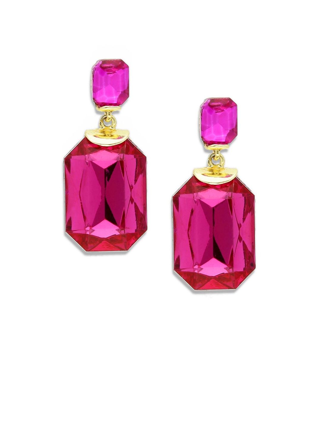 Crunchy Fashion Pink & Gold-Toned Geometric Drop Earrings Price in India