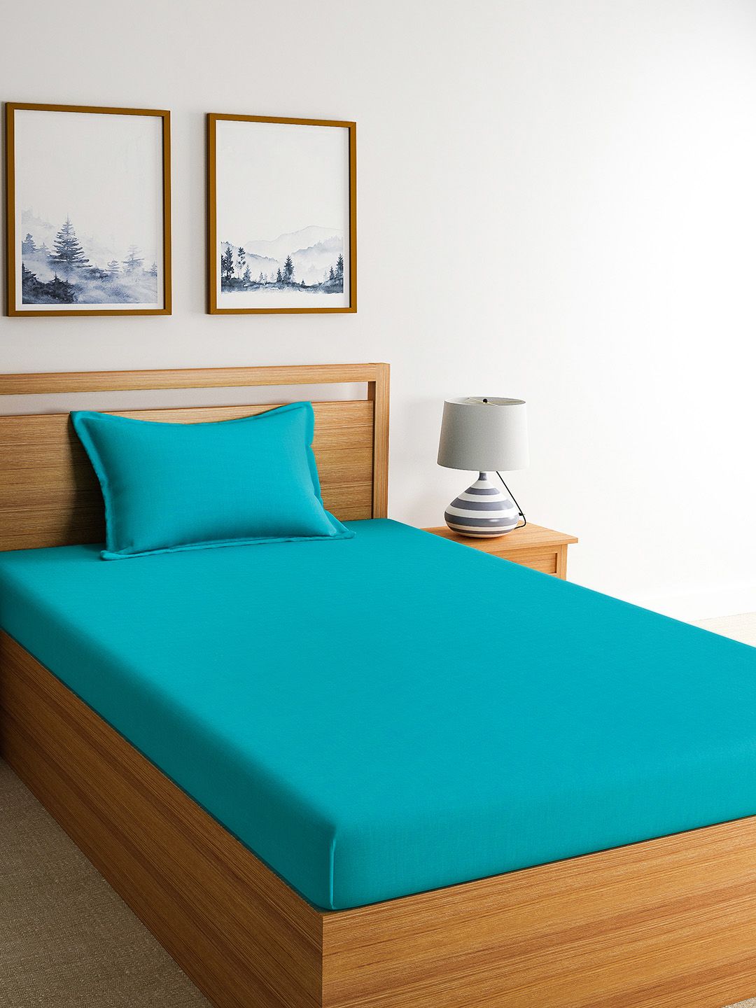 Home Ecstasy Blue Solid 150 TC Cotton 1 Single Bedsheet with 1 Pillow Cover Price in India