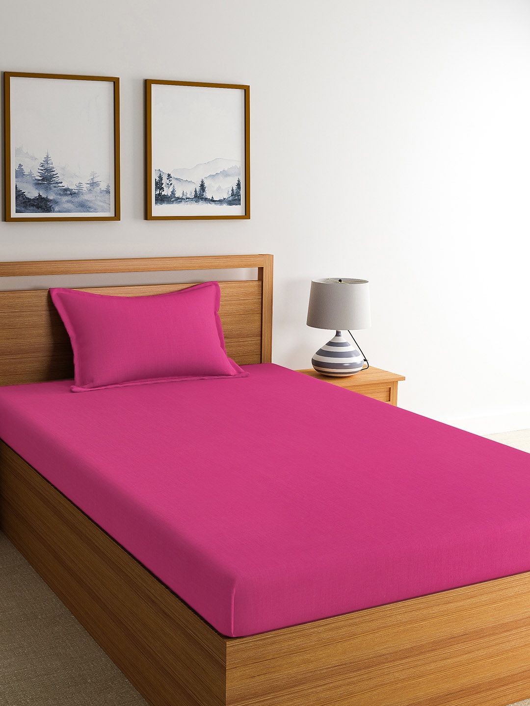 Home Ecstasy Pink Solid 150 TC Cotton 1 Single Bedsheet with 1 Pillow Cover Price in India