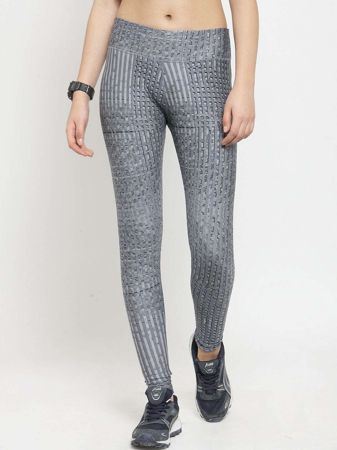 Boston Club Women Grey Striped Skinny-Fit Tights Price in India