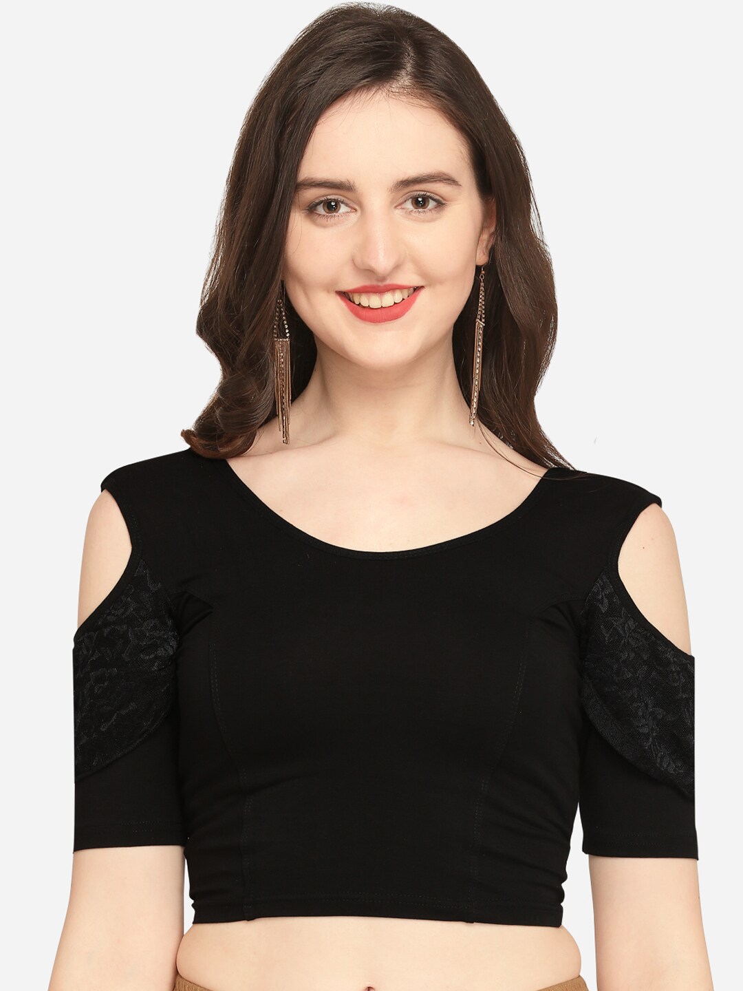 Inddus Women Black Solid Stretchable Saree Blouse Price in India