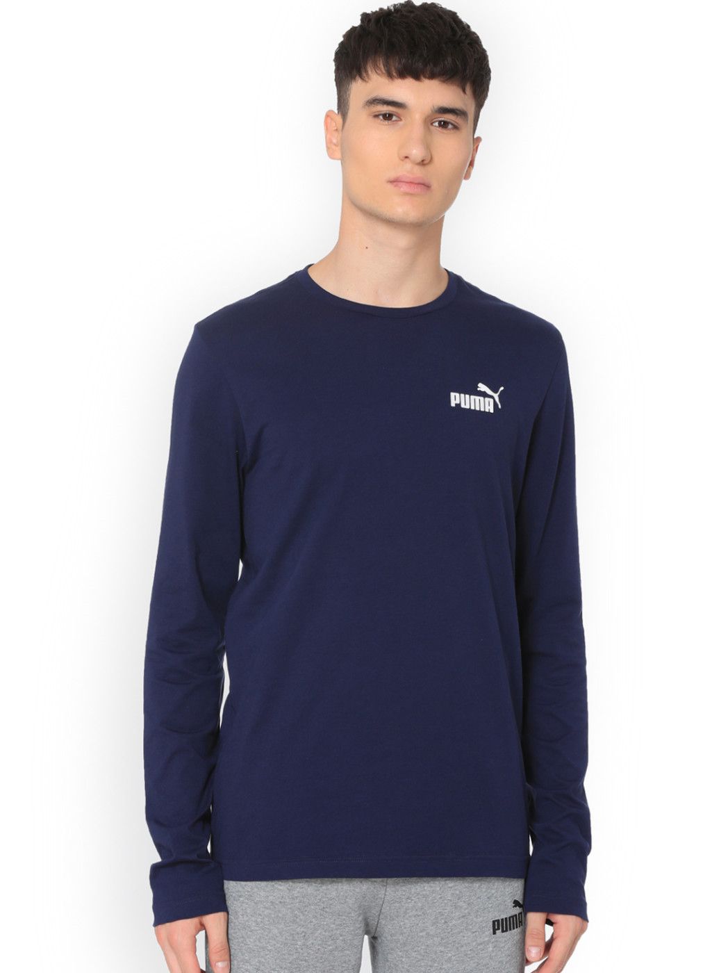 Puma Puma Men Navy Blue Solid Round Neck T-shirt