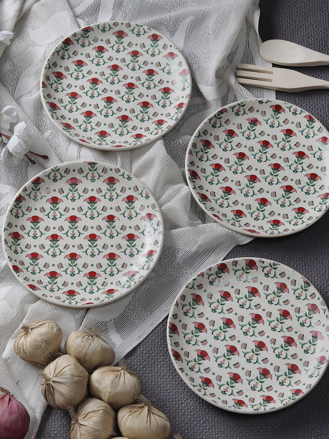 MIAH Decor Set of 4 Printed Ceramic Plates Price in India