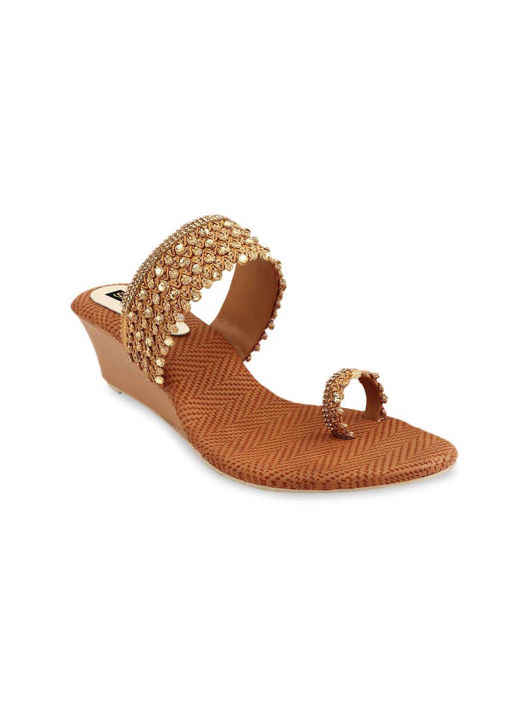 Shoetopia Women Copper-Toned Embellished Sandals Price in India