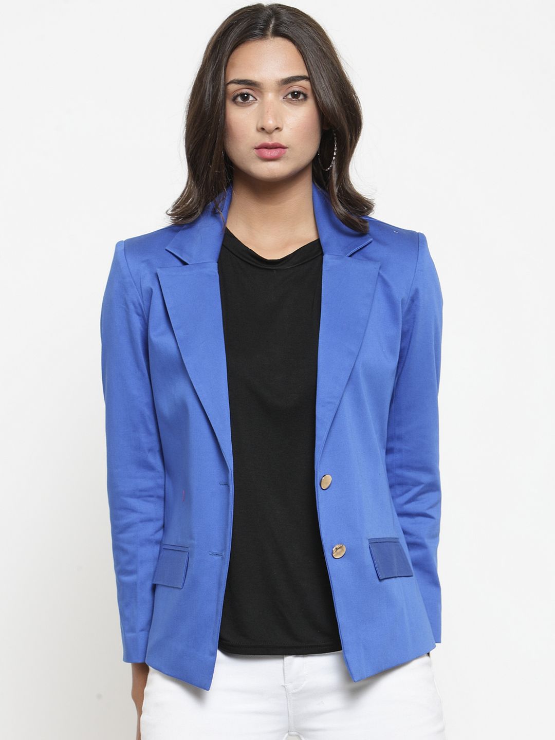 Purple State Women Blue Solid Single-Breasted Casual Blazer Price in India