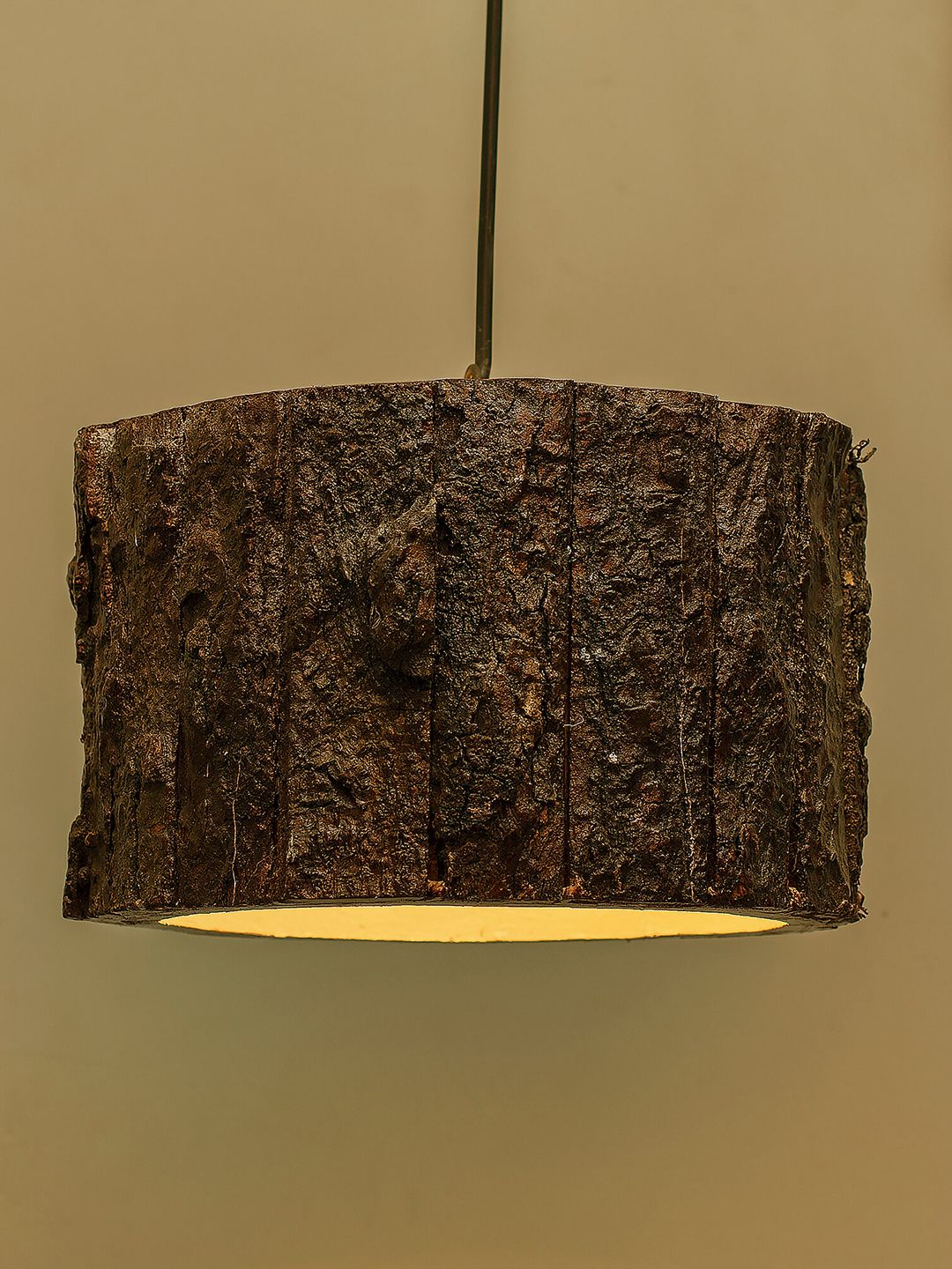 Homesake Brown Textured Rustic Wooden Log Hanging Light Price in India