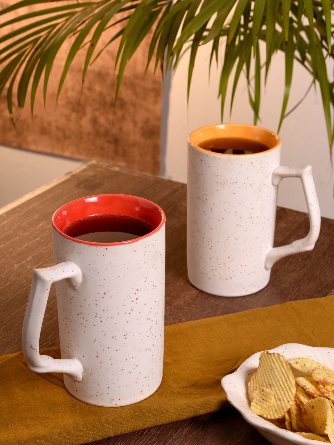 Unravel India White Set of 2 Printed Stoneware Cups Set Price in India