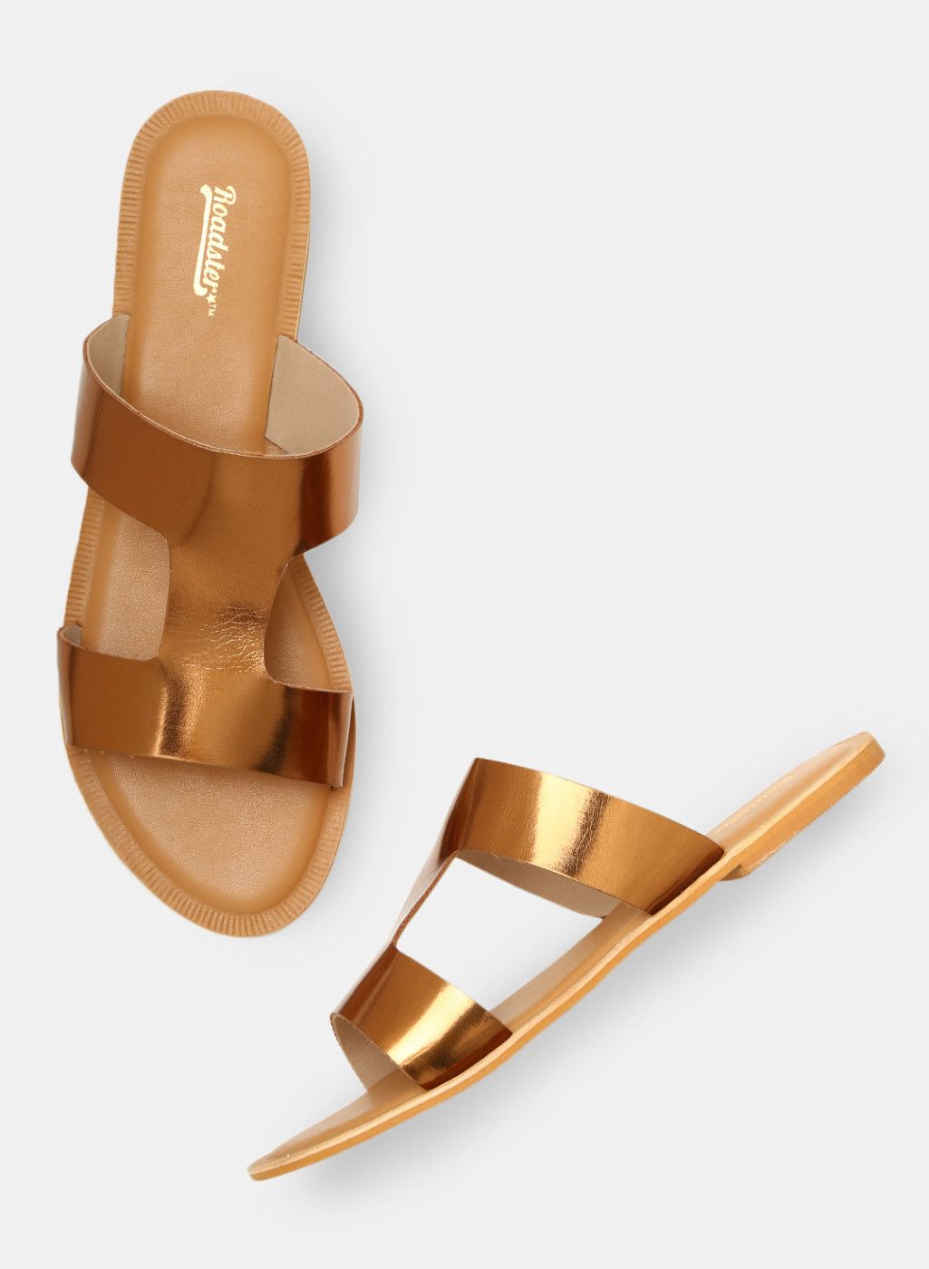 Roadster Gold Synthetic Regular Open Toe Flats