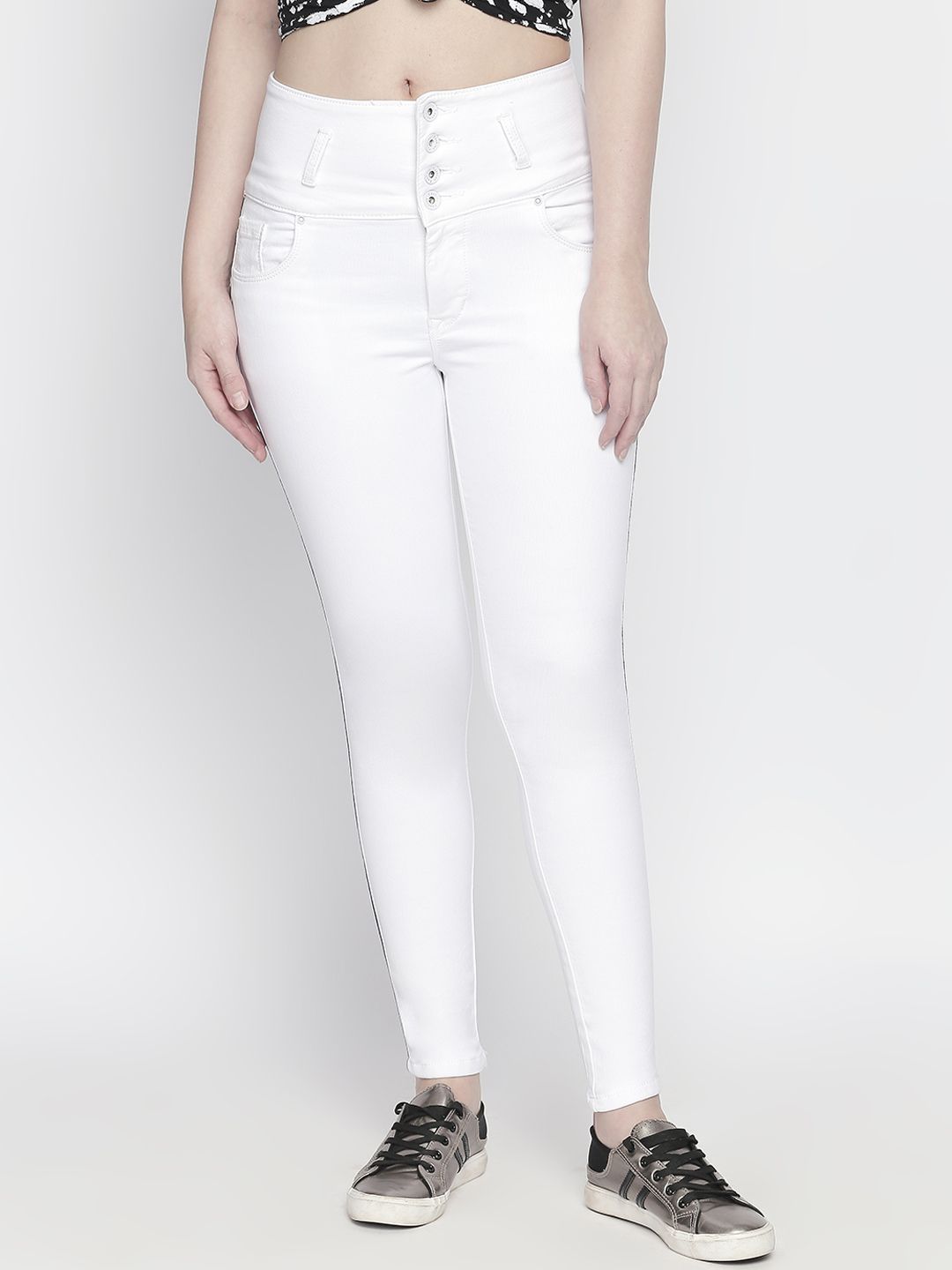High Star Women White Slim Fit High-Rise Clean Look Stretchable Jeans Price in India