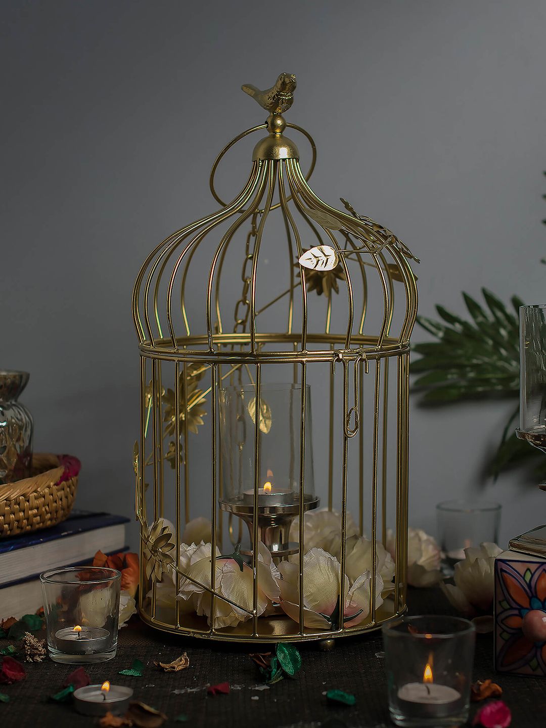 Homesake Unisex Gold-Toned Bird Cage With Hanging Chain Price in India
