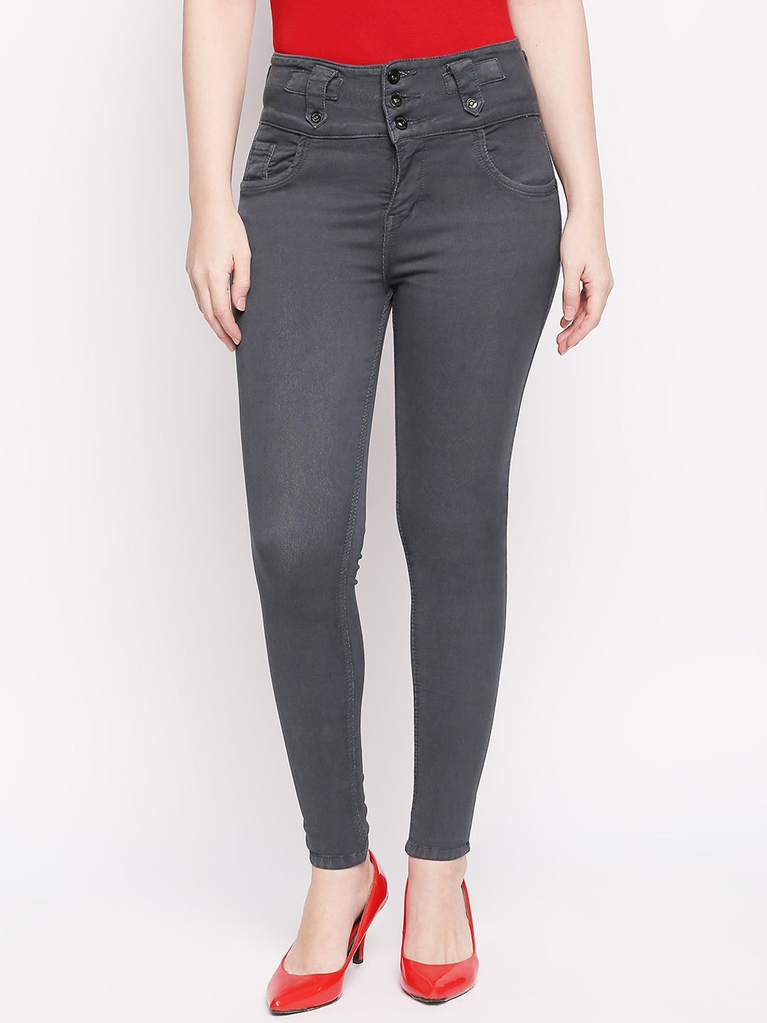 High Star Women Grey Slim Fit High-Rise Clean Look Stretchable Jeans Price in India