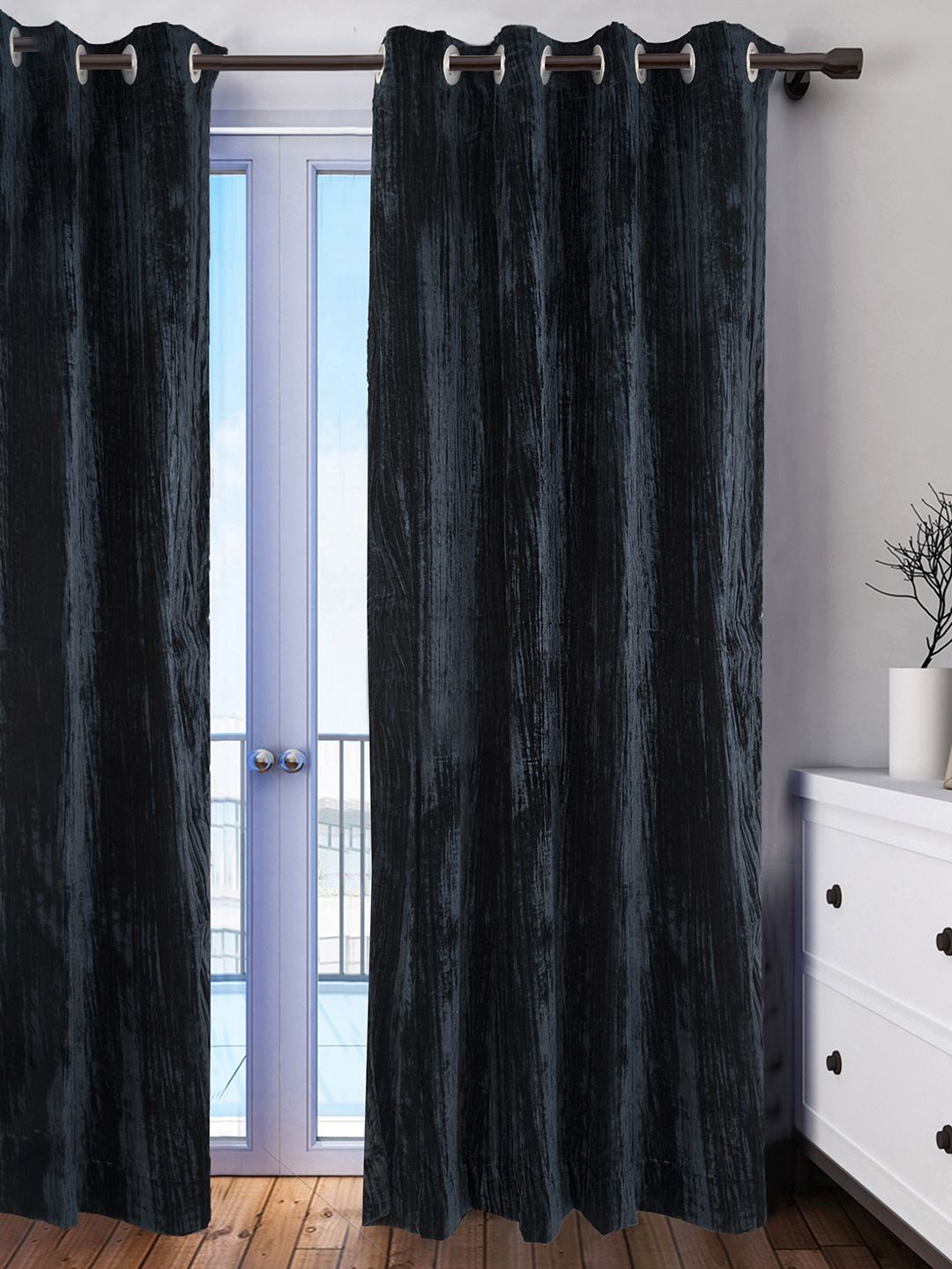 HOUZZCODE Navy Teal Blue Single Curtain Price in India