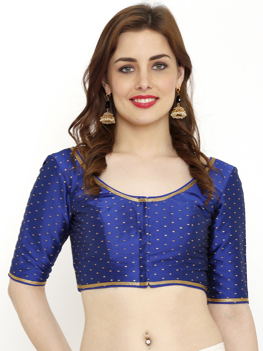 SALWAR STUDIO Women Blue Printed Readymade Padded Saree Blouse Price in India