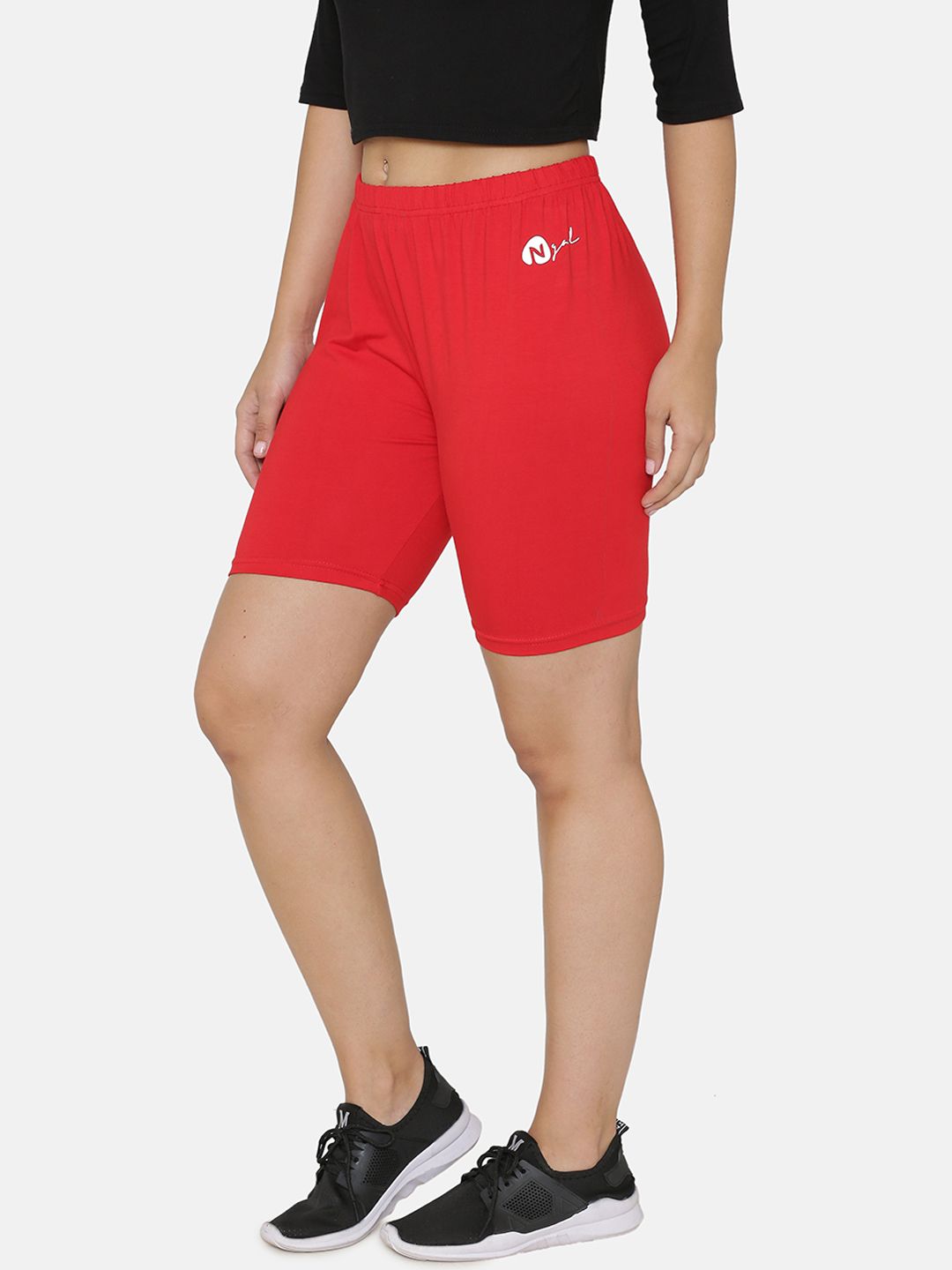 N-Gal Women Red Solid Regular Fit Sports Shorts Price in India