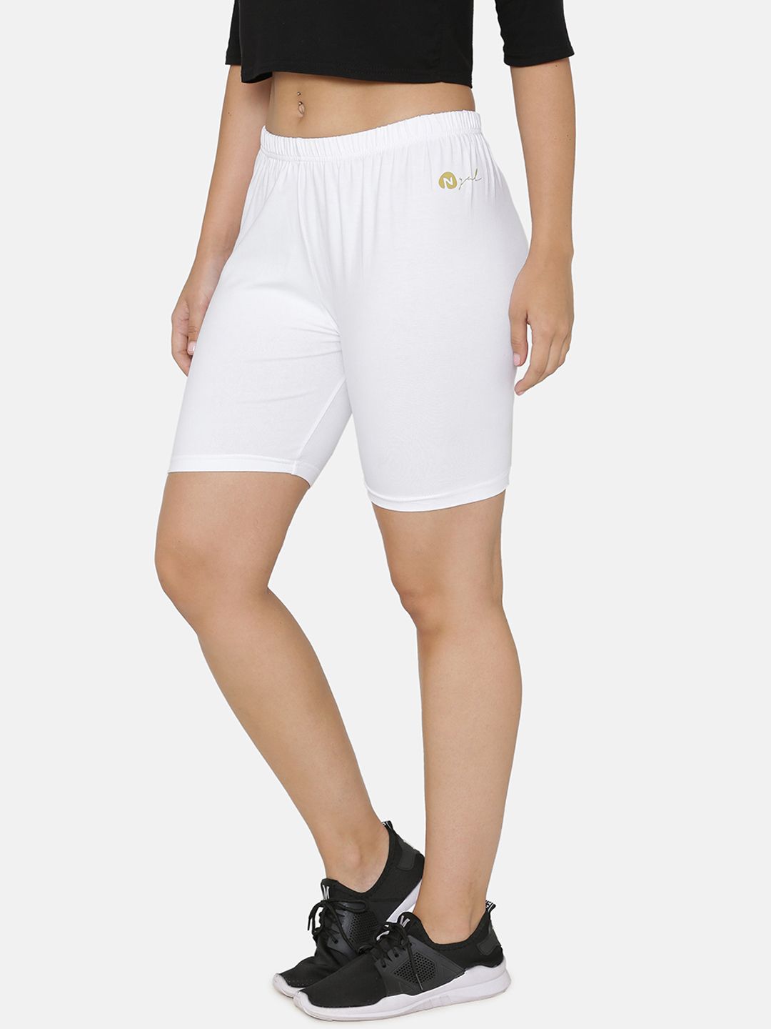 N-Gal Women White Solid Regular Fit Sports Shorts Price in India