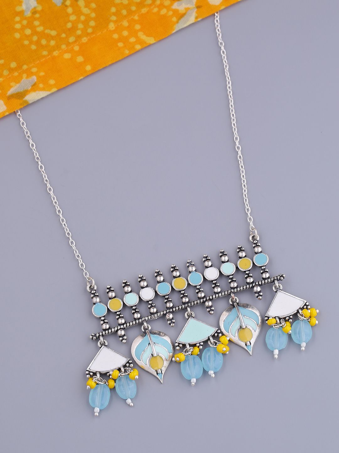 Studio Voylla Silver-Toned Brass Enamelled Necklace Price in India