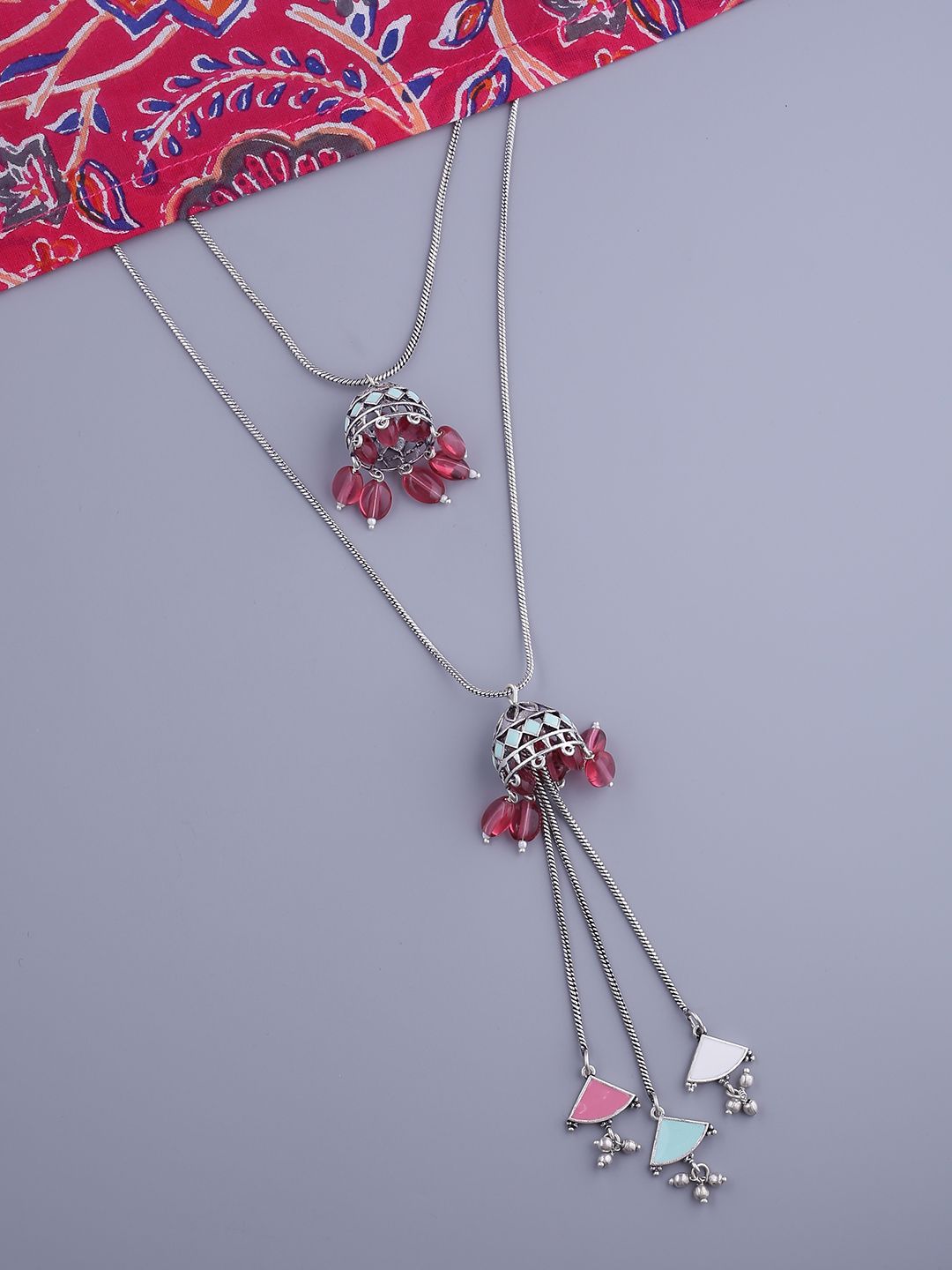 Studio Voylla Silver-Plated & Enamelled Brass Enamelled Necklace Price in India