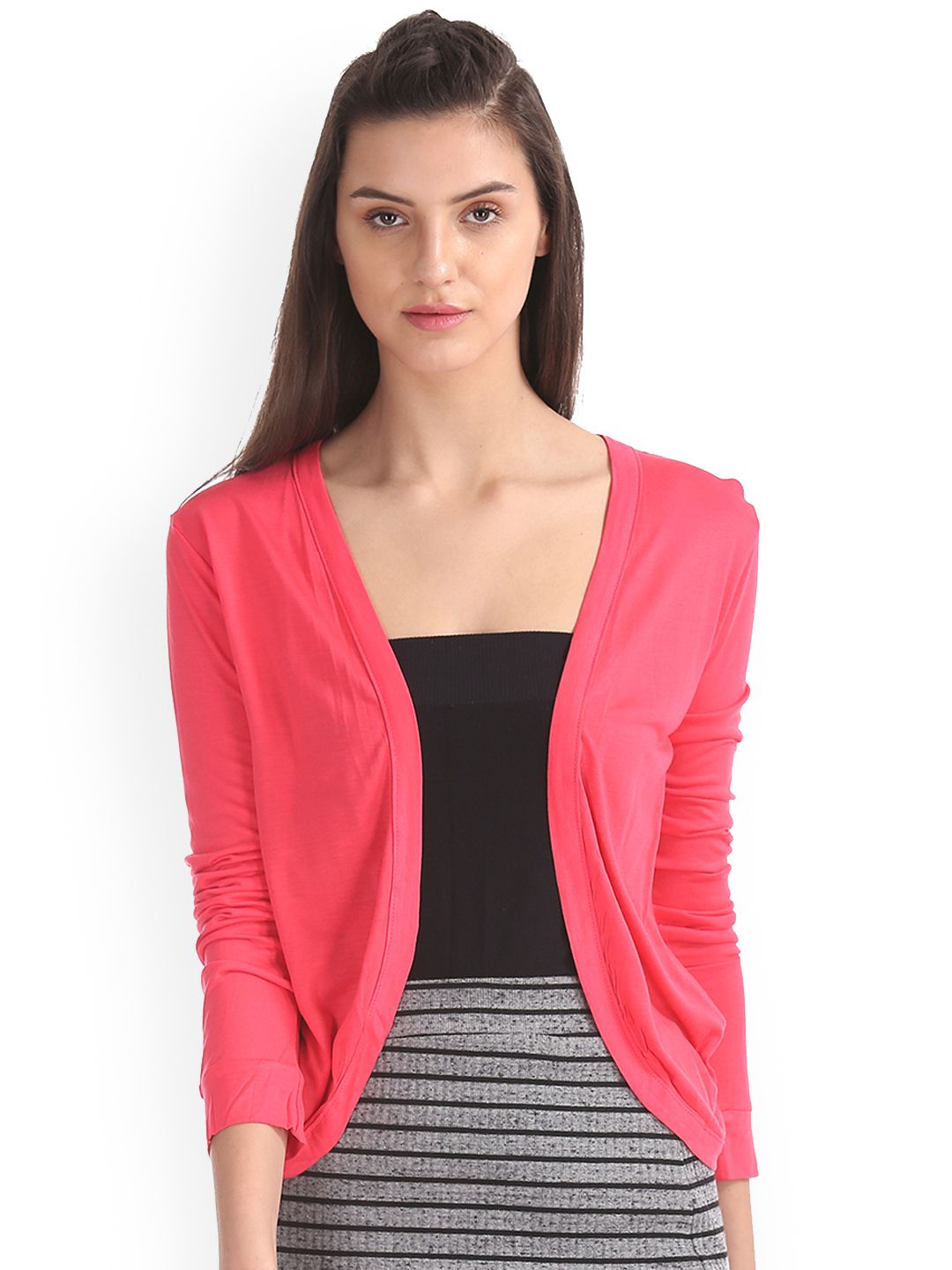 Sugr Pink Solid Open Front Shrug Price in India