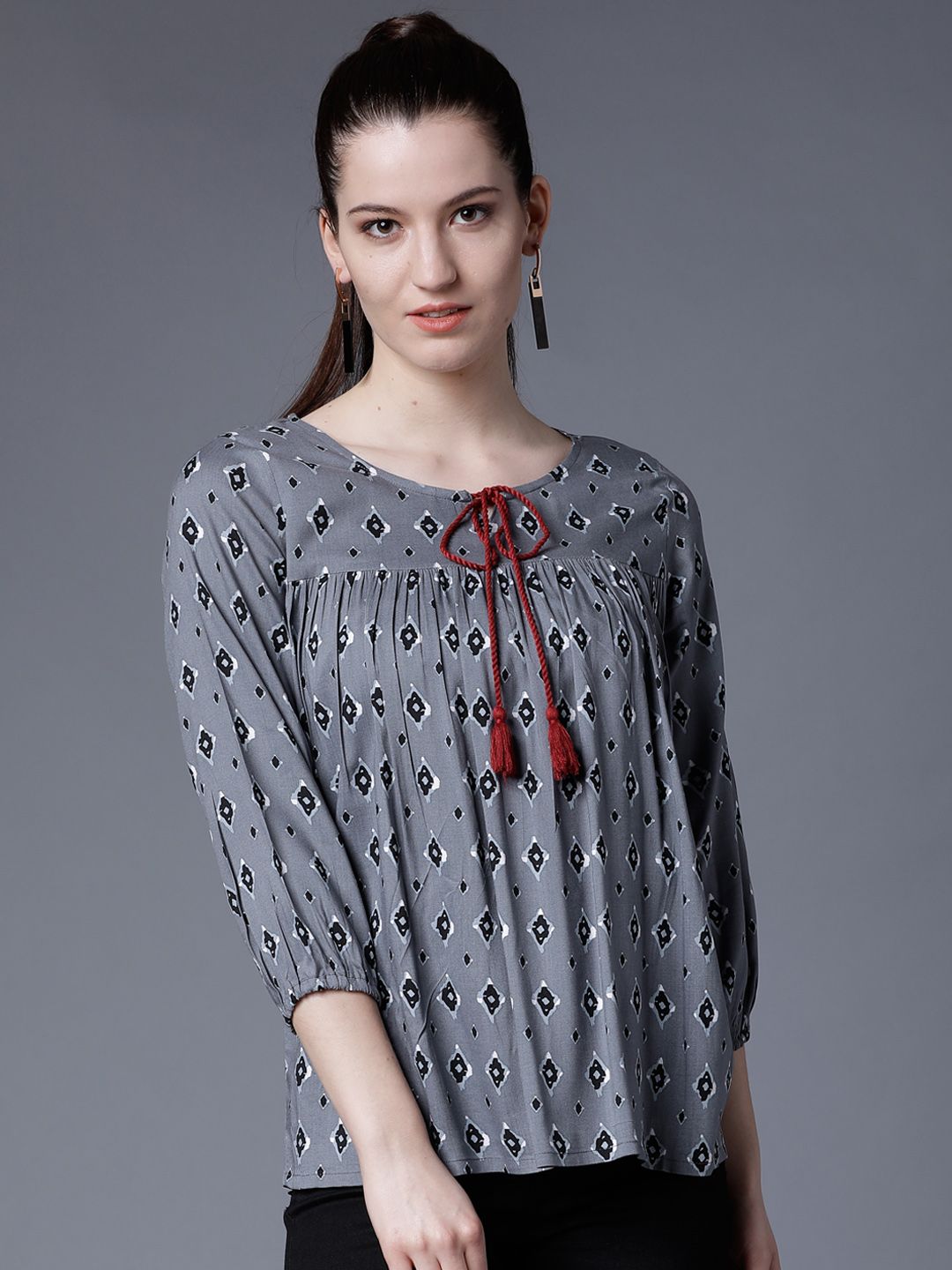 Tokyo Talkies Women Grey Printed Top