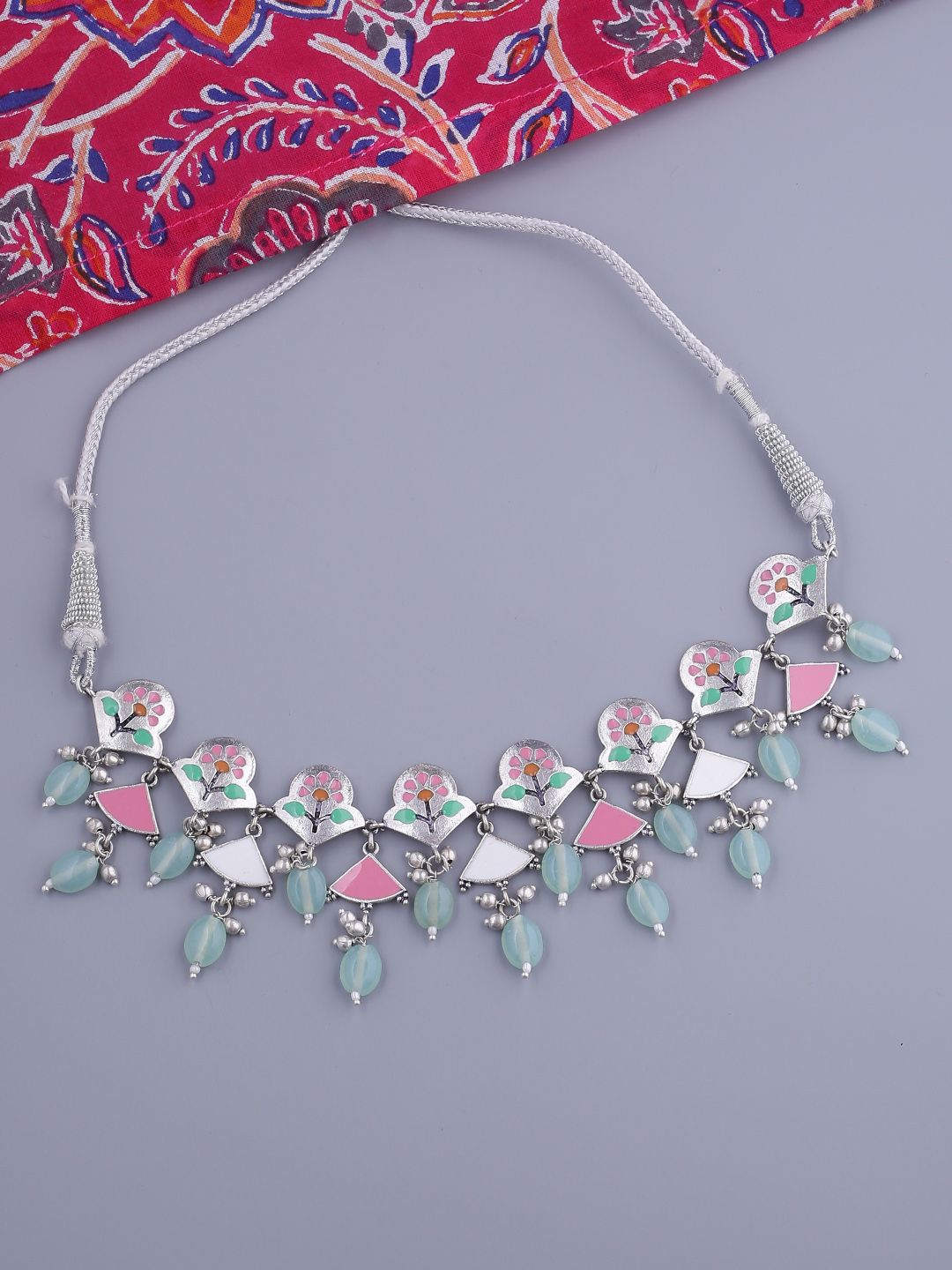 Studio Voylla Silver-Toned Brass Enamelled Necklace Price in India