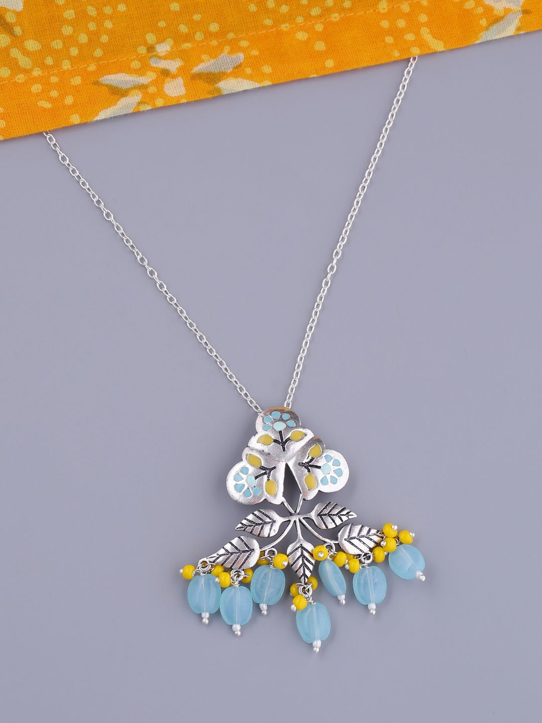 Studio Voylla Silver-Toned & Blue Brass Silver-Plated Necklace Price in India