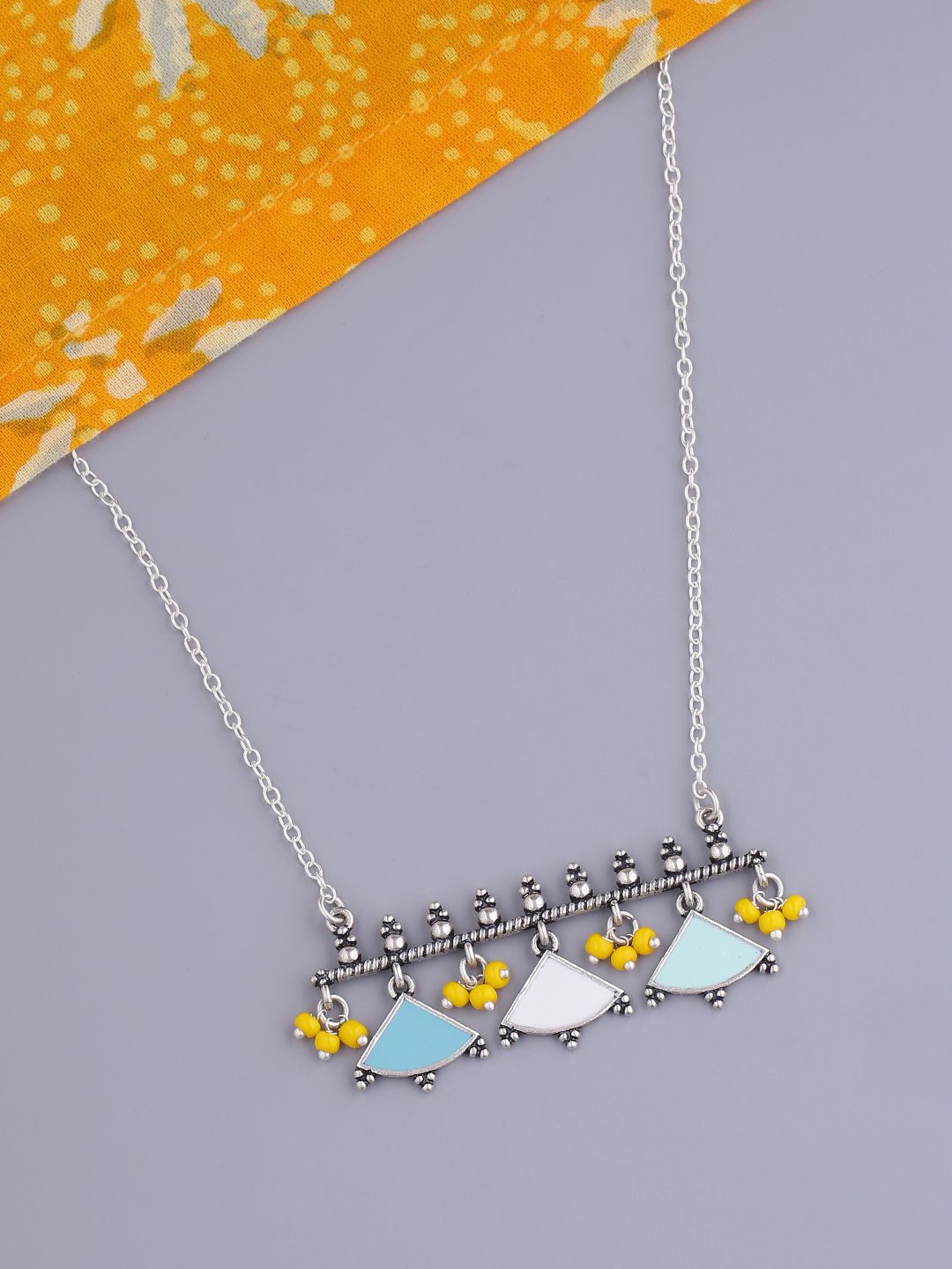 Studio Voylla Silver-Plated Brass Enamelled Necklace Price in India