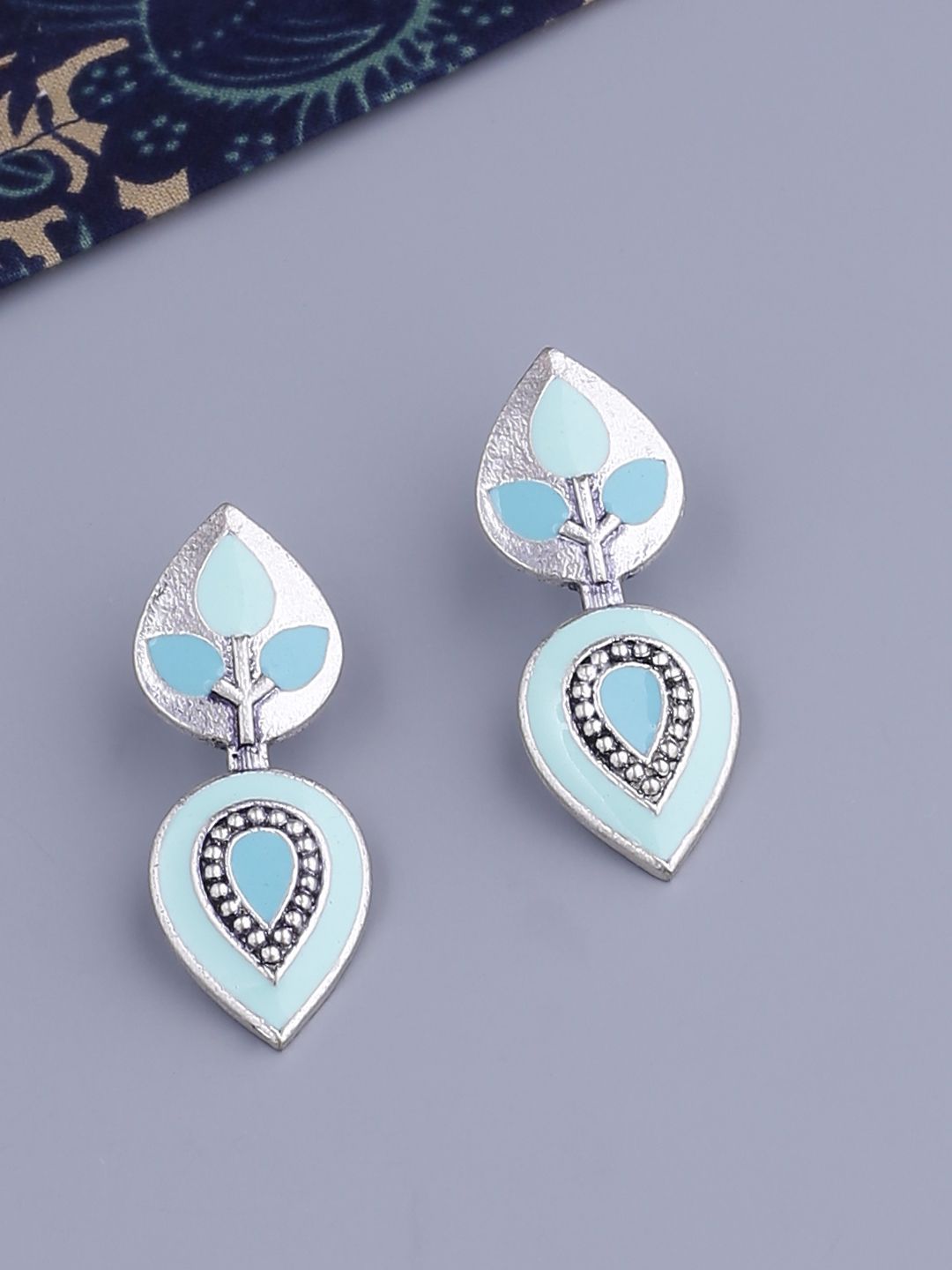 Studio Voylla Silver-Toned Teardrop Shaped Drop Earrings Price in India