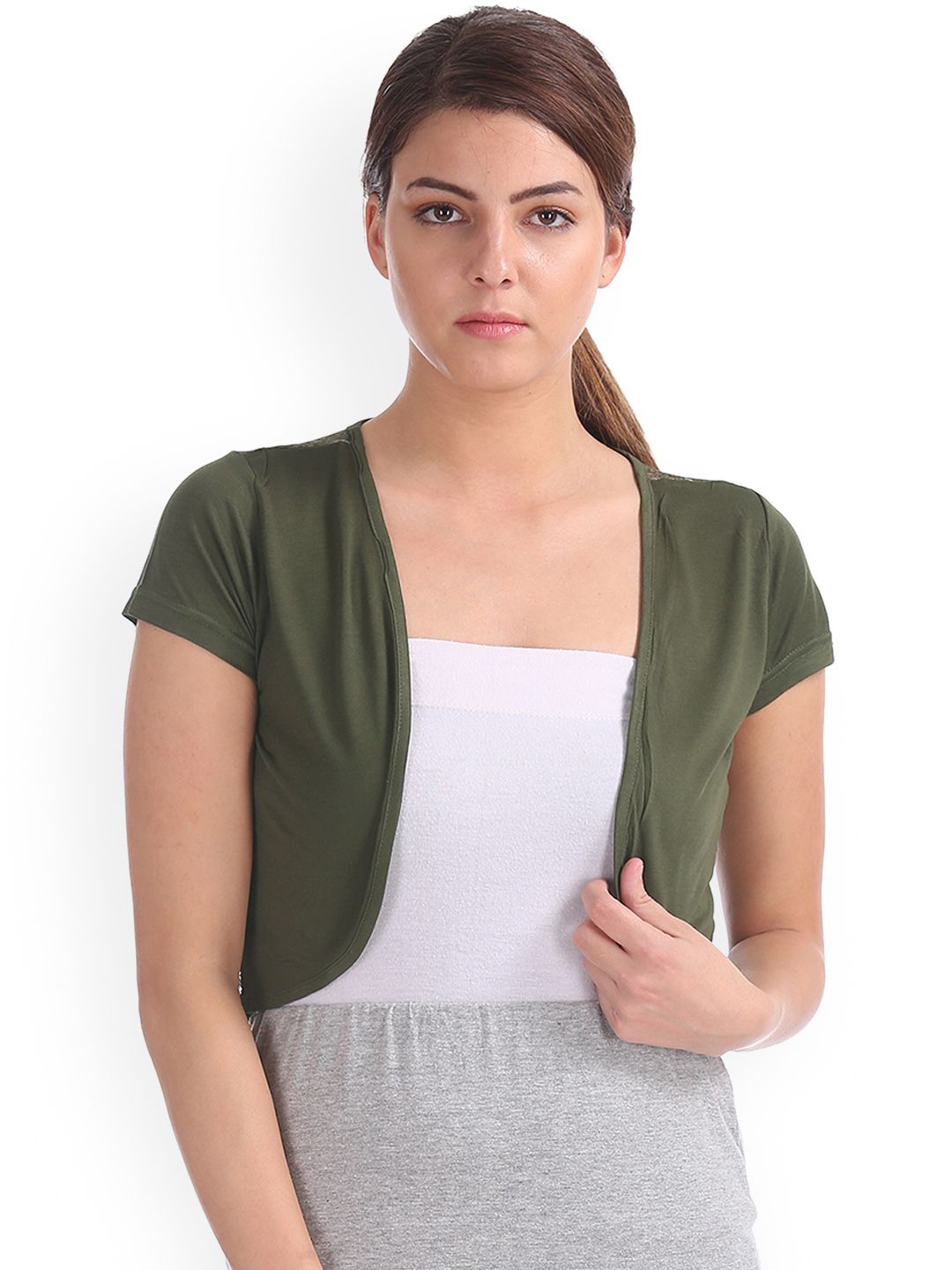 Sugr Green Solid Open Front Shrug Price in India