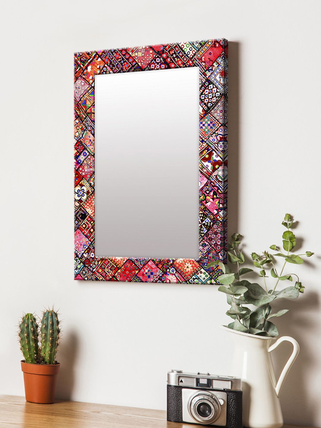 999Store Red Printed MDF Wall Mirror Price in India