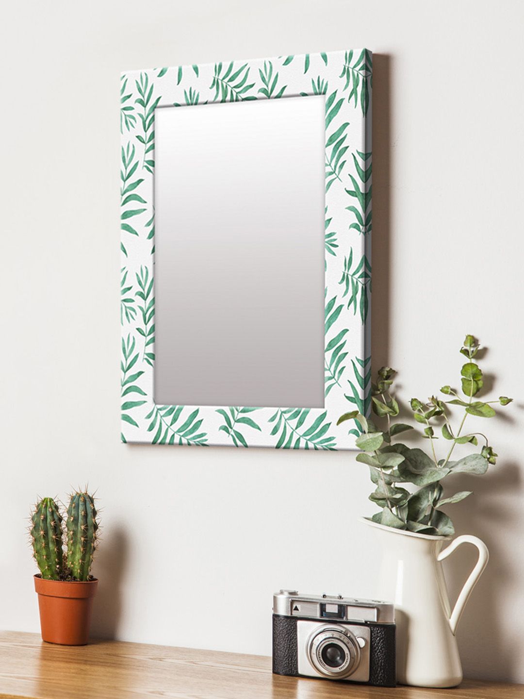 999Store White & Green Printed MDF Wall Mirror Price in India